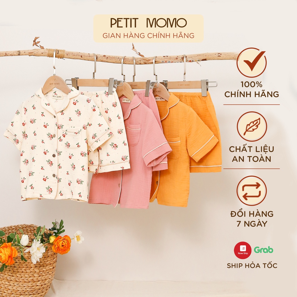 Bộ Pyjama Cho Bé Từ 16 Tuổi Ngắn Tay Họa Tiết Xinh Xắn PETIT MOMO Vải Muslin Cao Cấp H121