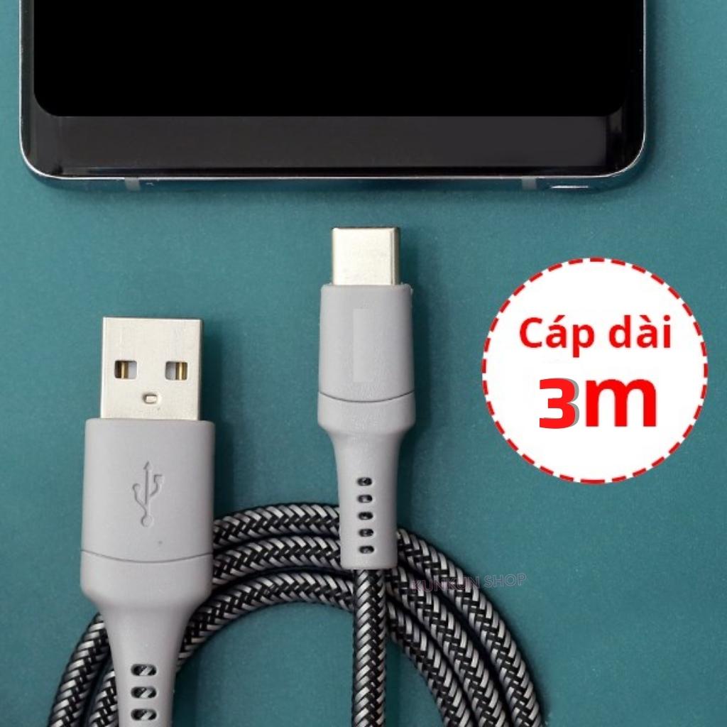 Dây sạc type c, Cáp sạc type c thiết kế dây bện dù dài 1 mét và 3 mét cho điện thoại androi, samsung, oppo, xiaomi...
