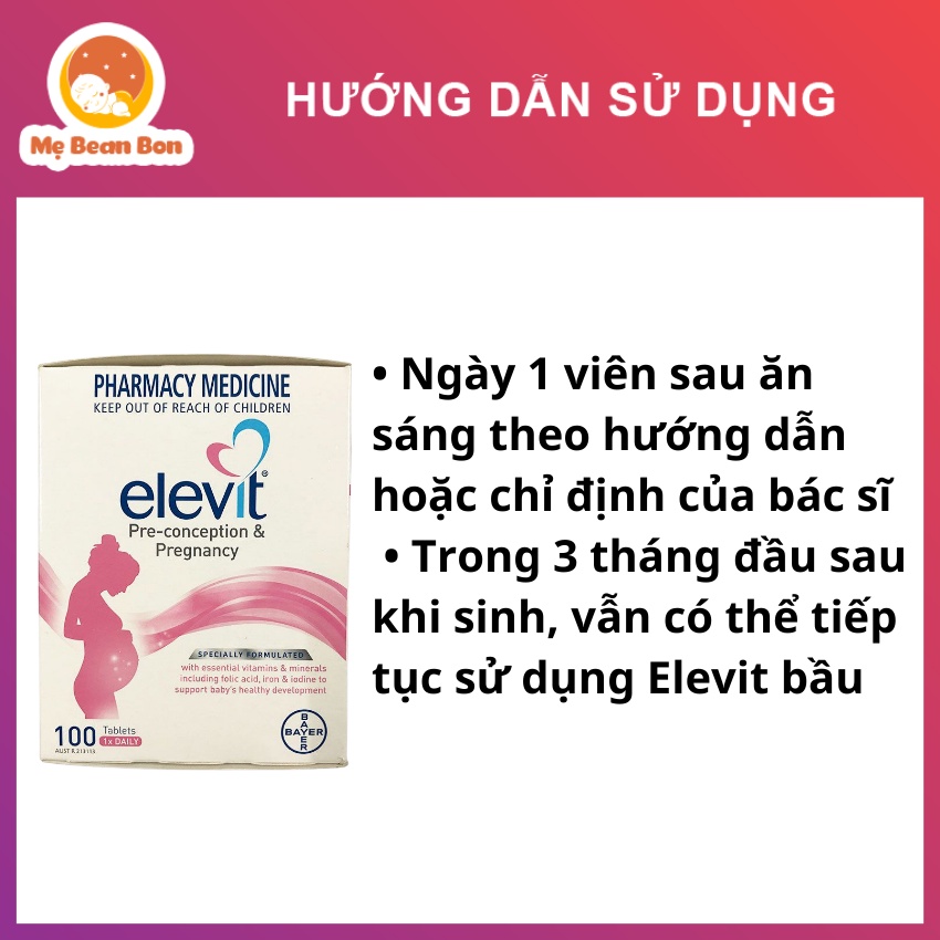 Elevit Bầu 100 viên/ Elevit sau sinh 60 viên của Úc bổ sung Vitamin C D3 Axit Folic cho bà bầu và bé trước và sau sinh