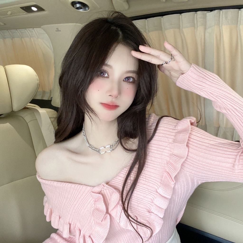 Niche Áo Sweater Dệt Kim Màu Trơn Phong Cách Phương Tây Thời Trang Mùa Thu 2021 Mới Cho Nữ