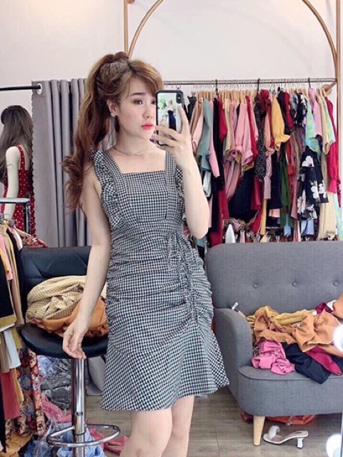 Đầm suông🌷Đầm suông caro nhún sườn 🌷FREESHIP | BigBuy360 - bigbuy360.vn