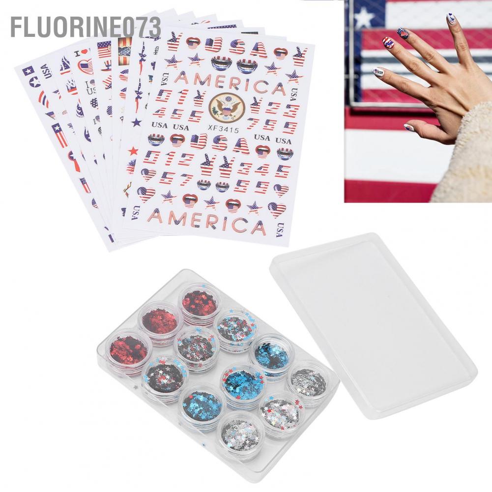 Fluorine073 Nail Art Sticker Glitter Sequin Kit Chuyên nghiệp Hình dạng Cờ Nghệ thuật Nail Art Sticker Trang trí