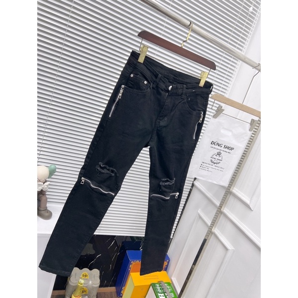 Quần jean 4 khoá rách gối cực chất