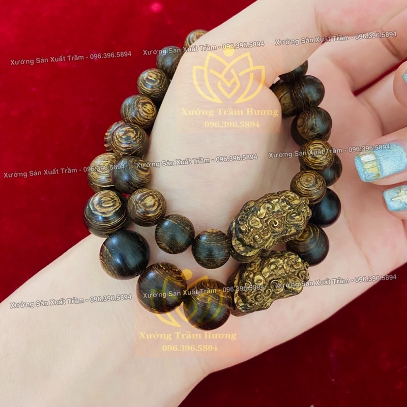 Trầm hương Sánh Chìm mix Tỳ Hưu - Vòng tay gỗ tự nhiên nam nữ - Hàng Cao Cấp Loại 1