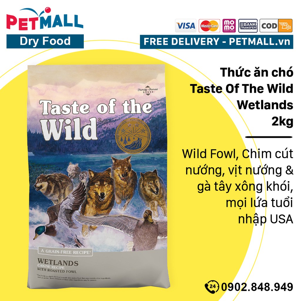 Thức ăn chó Taste Of The Wild Wetlands 2kg - Wild Fowl, Chim cút, vịt nướng &amp; gà tây xông khói, mọi lứa tuổi Petmall