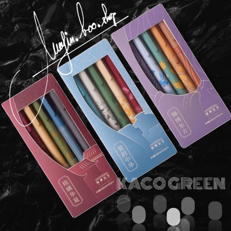 Bộ 5 bút gel Kaco Pure ngòi 0,5mm cổ đại mực màu