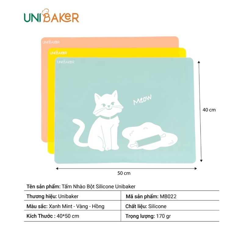 Thảm nhào bột silicon Meow Unibaker 40x50cm / Tấm nhồi bột silicone