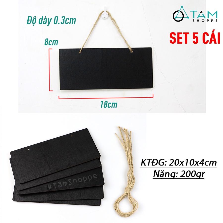 Set 5 bảng đen viết phấn gỗ treo tường 18x8cm BDTC-04