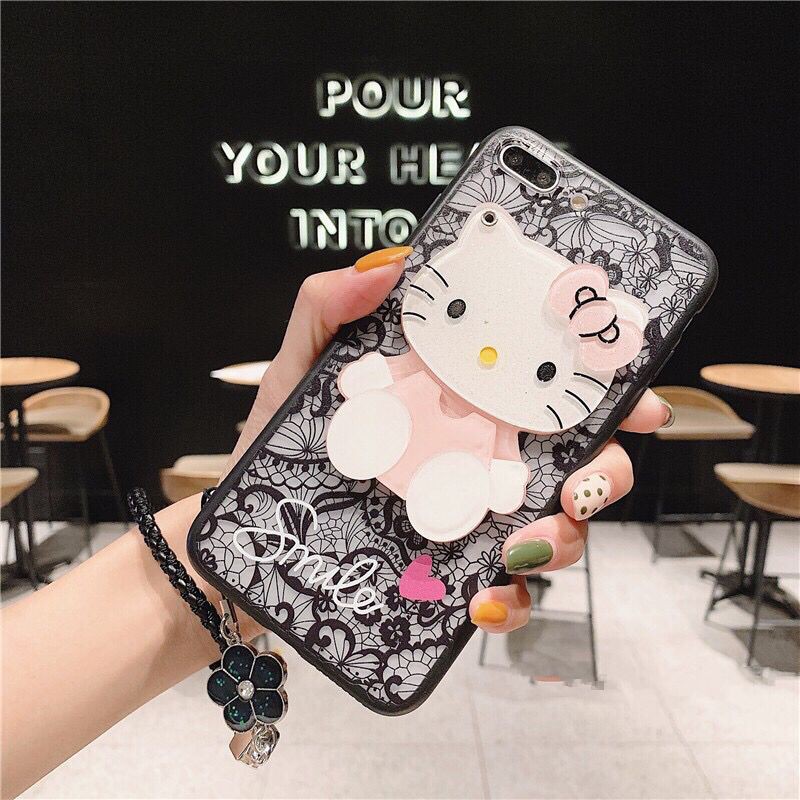 Ốp Lưng Tráng Gương In Hình Mèo Kitty Có Dây Đeo Cho Vivo V5 Lite V7 Plus V9