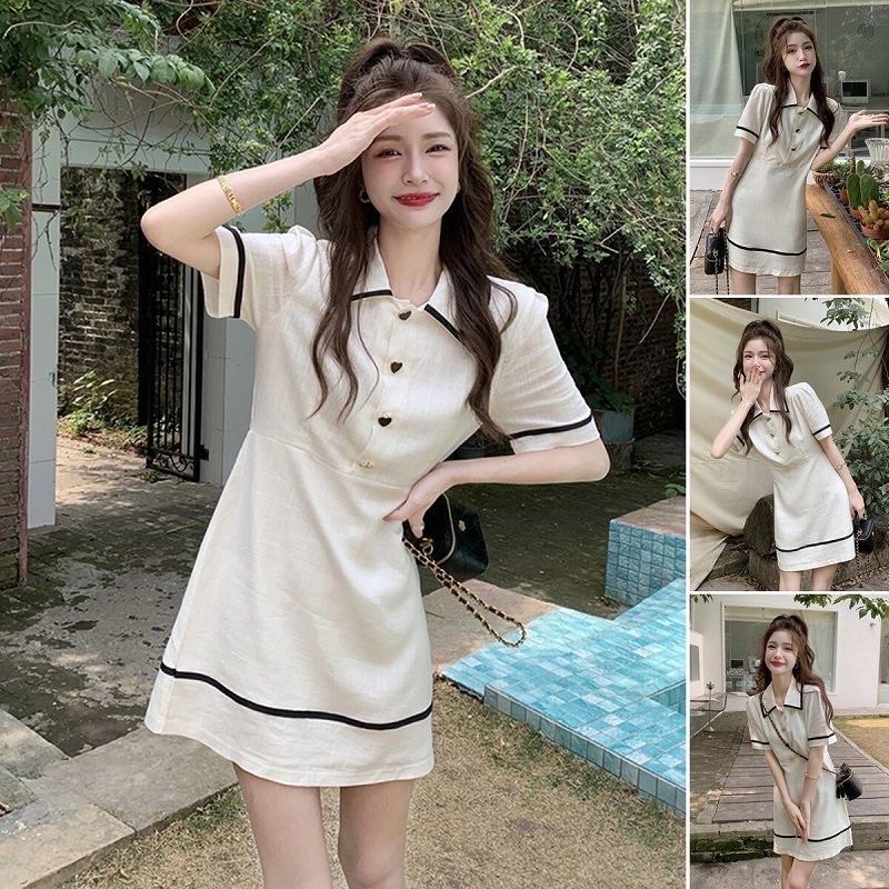 Đầm polo nữ tay ngắn phối viền siêu xinh kèm ảnh thật-thời trang mùa hè 2022