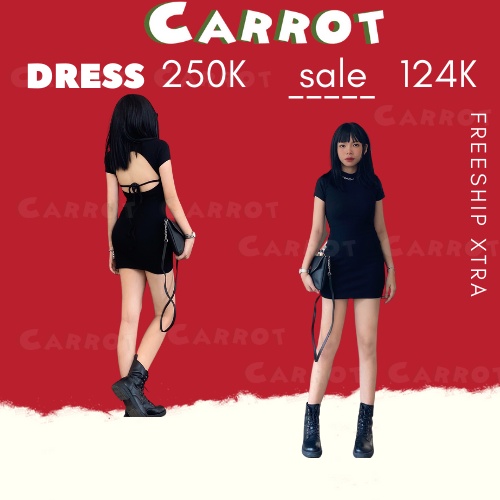 Đầm body hở lưng sexy váy ôm đen sang chảnh cá tính khoét lưng tay ngắn thun dày dặn co gĩan tốt đi chơi carrotxinhdep-8 | BigBuy360 - bigbuy360.vn