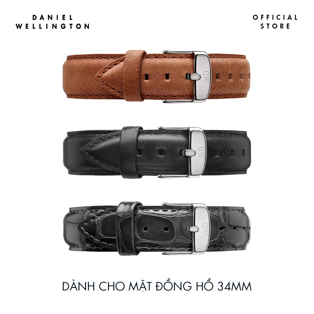 Dây da đồng hồ Daniel Wellington 17mm khóa màu bạc - Cho đồng hồ Dapper 34mm