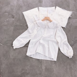 ÁO SƠ MI Nữ màu trắng cổ ren cúc bọc