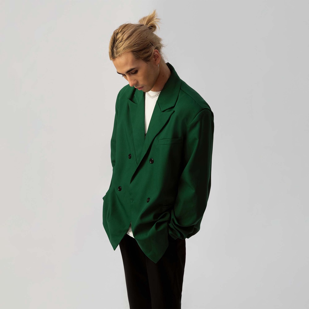 Áo Blazer, Vest Xanh Lá 2 hàng nút, vạt đắp chéo, form rộng - Double Breasted Green Blazer