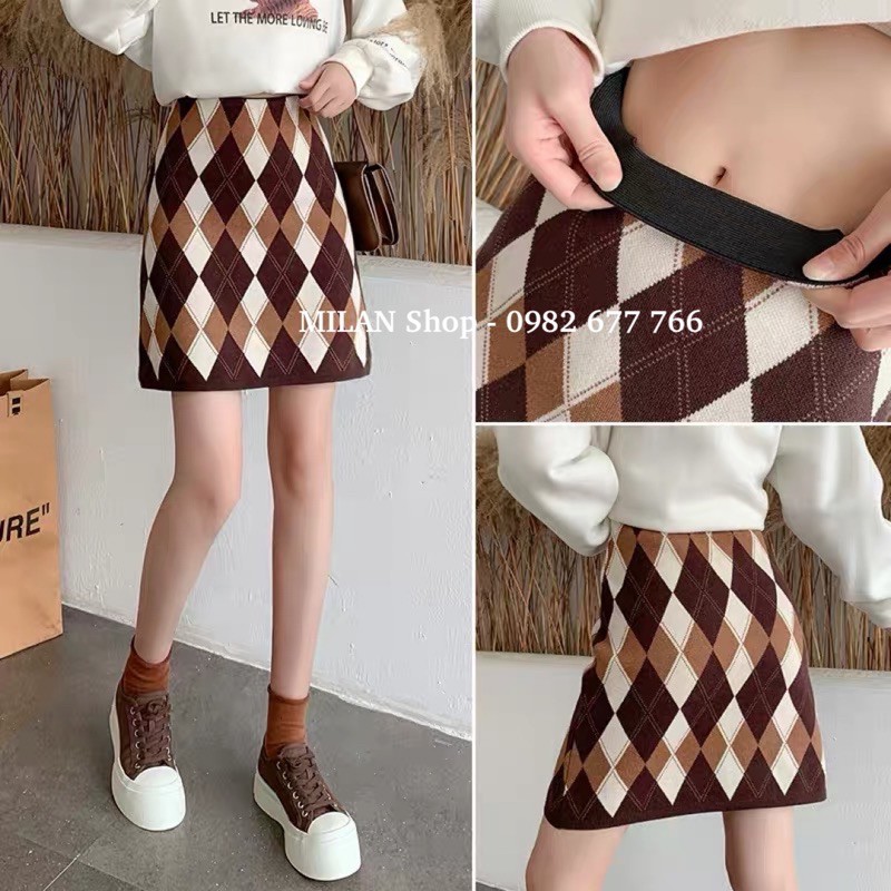 Chân váy len ngắn dệt trám 2 kiểu style | BigBuy360 - bigbuy360.vn
