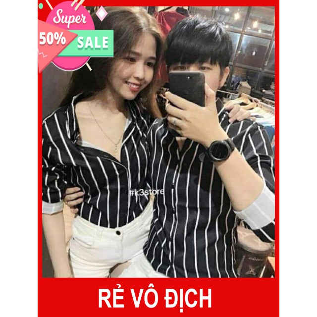 BOYÁO SƠ MI CẶP NAM NỮ KẺ SỌC CHẤT LỤA TRƠN CAO CẤP - LALASHOP1990