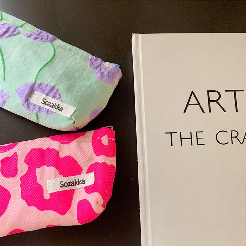 OCEANMAP Túi Đựng Mỹ Phẩm / Cọ Trang Điểm / Son Môi Bằng Vải Bạt In Hoa Sức Chứa Lớn Thời Trang