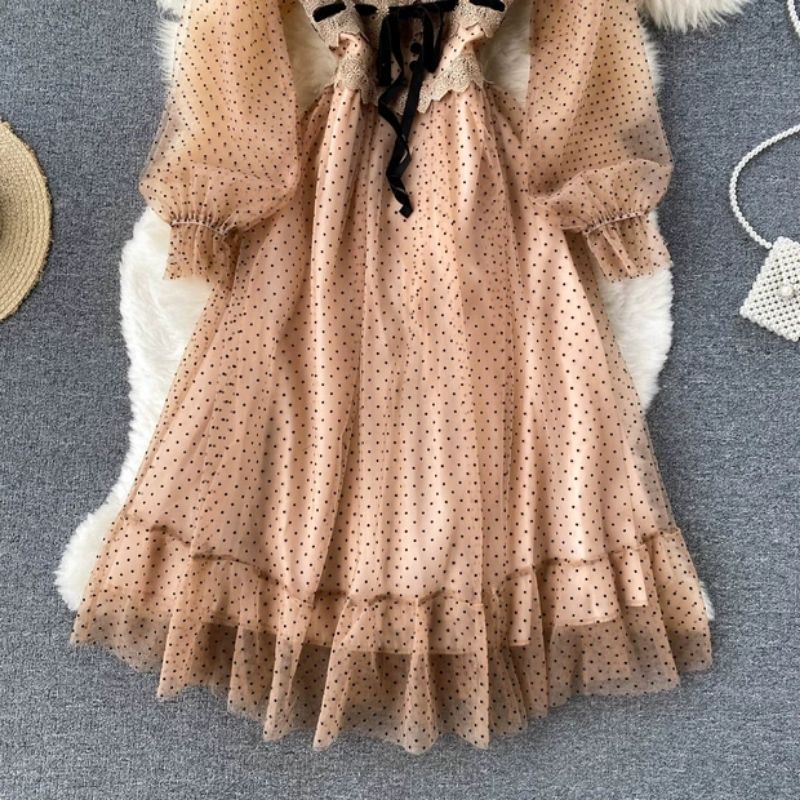 ĐẦM XÒE TAY BỒNG THẮT EO