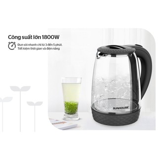 ẤM ĐUN SIÊU TỐC THỦY TINH SUNHOUSE SHD1215B - Hàng mới 100% chính hãng