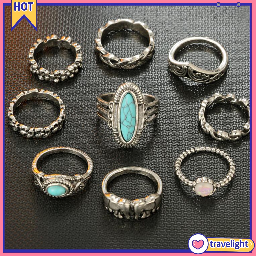 Set 9 nhẫn đeo khớp ngón tay phong cách Boho thời trang cho nữ