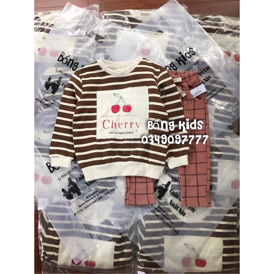Bộ Nỉ Bé Gái Quả Cherry 6-7y