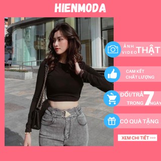 Áo giấy trơn Croptop dài tay , áo thun cotton nữ body cổ tròn