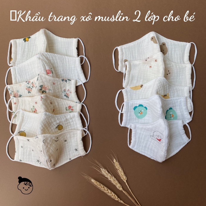 Khẩu Trang Xô Muslin Organic 2 Lớp Cao Cấp Cho Bé Mềm Mại An Toàn TOMMY HOUSE