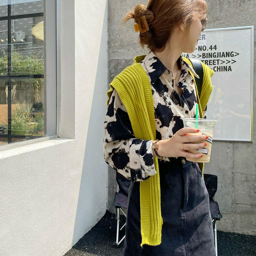 Áo Sơ Mi Dài Tay Dáng Rộng In Họa Tiết Xinh Xắn Cho Nữ