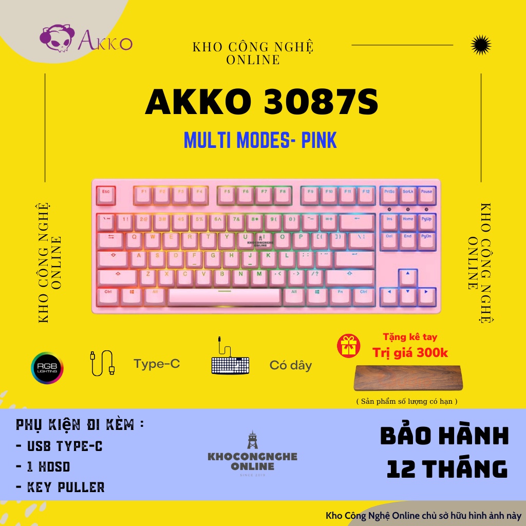 [Mã 33ELSALE hoàn 7% đơn 300K] Bàn phím cơ AKKO 3087S RGB – Pink (cherry switch / akko switch)