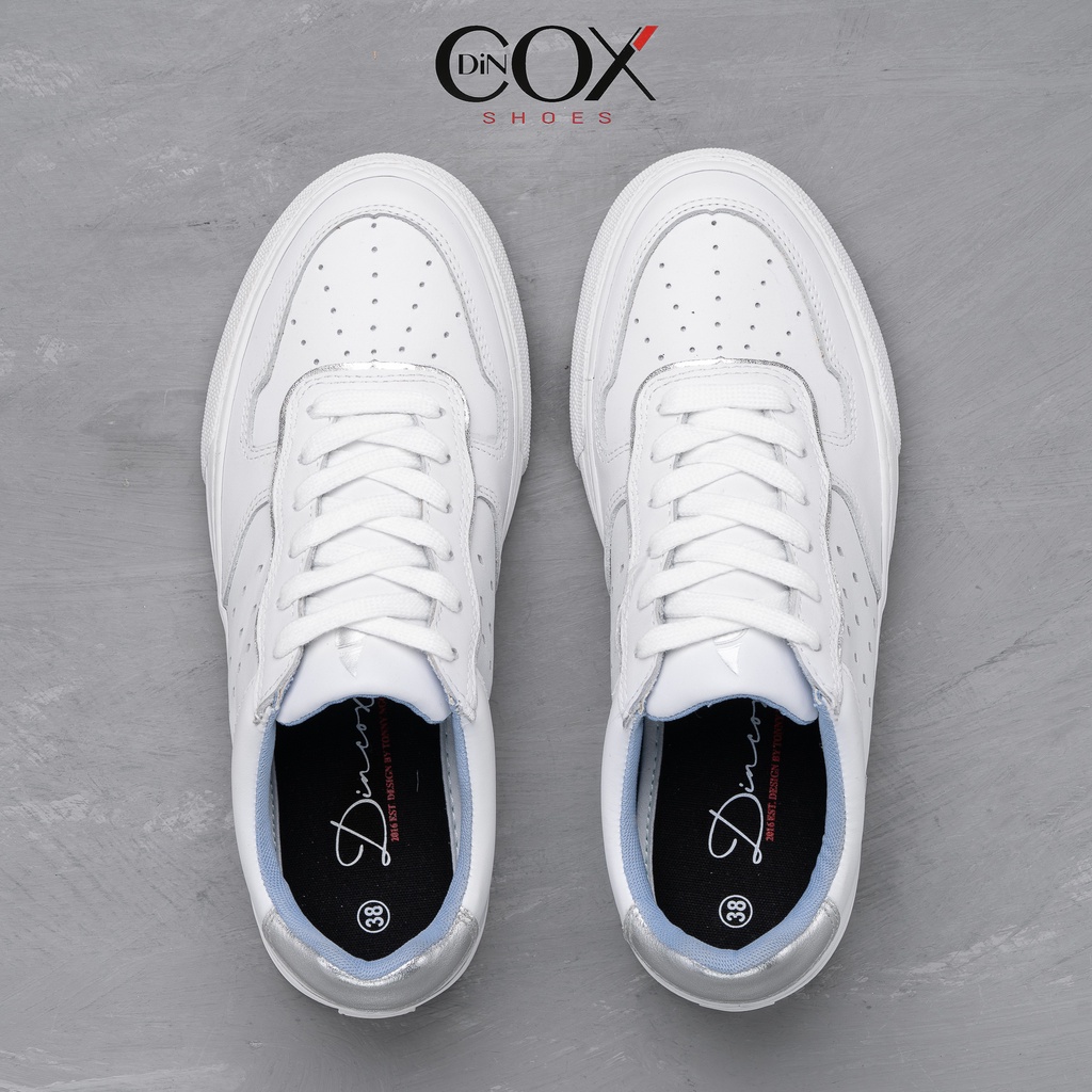 Giày Sneaker Nữ Da Bò Thật Sang Trọng DINCOX E03 White Silver Chính Hãng