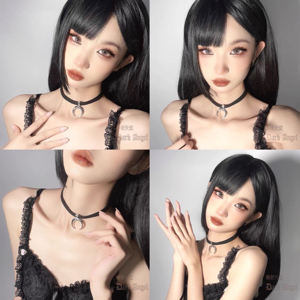 Choker vòng cổ nữ màu đen basic hình vầng trăng khuyết đơn giản cá tính