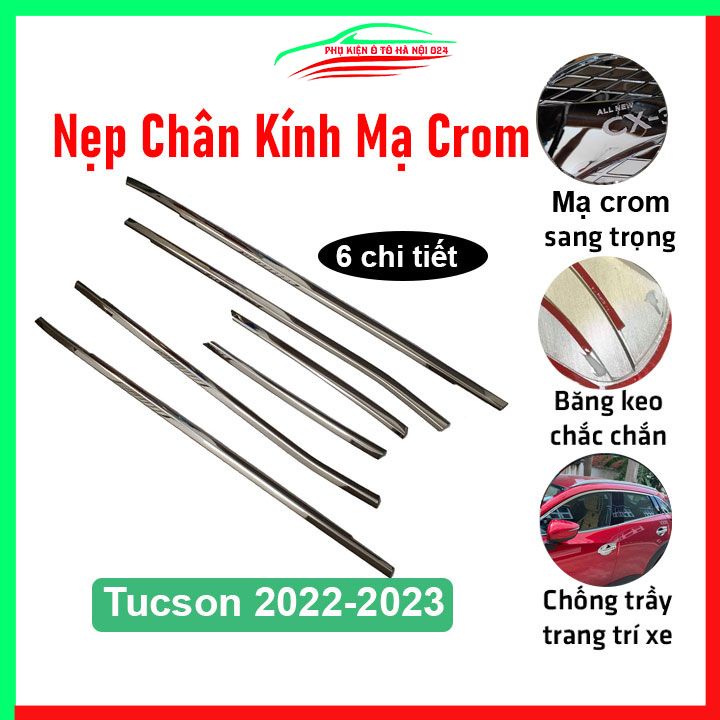 Bộ Nẹp Viền Chân Kính Inox Tucson 2022-2023 Mẫu 6 Chi Tiết