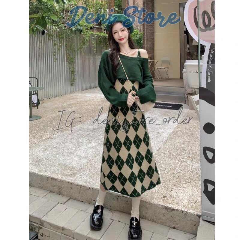 SET VÁY LEN XANH RÊU 2s + ÁO LEN CROPTOP XINH XỈU 🥑🥑🥑