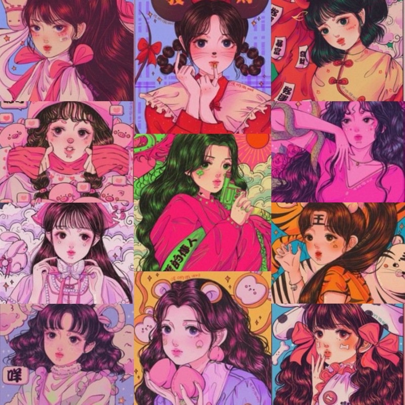 Bộ tranh đính đá 5D tự làm hình cô gái hoạt hình 2 size 30*40cm