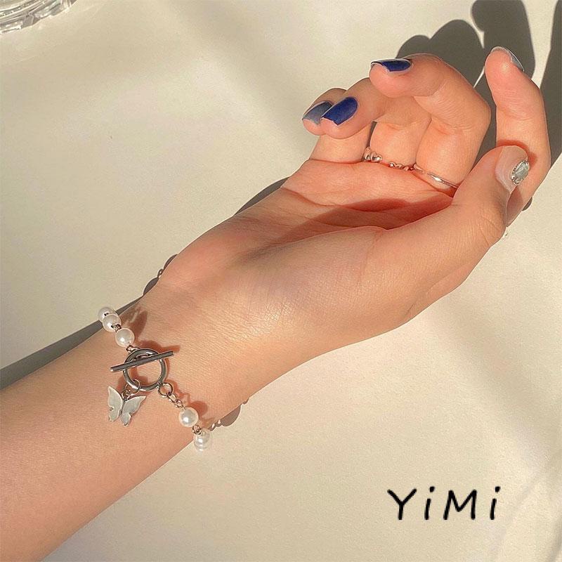 🌈Vòng tay chuỗi hạt ngọc trai mặt hình bướm phong cách Hàn Quốc cổ điển cho nữ