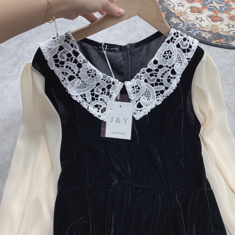 Váy Nhung phối Cổ Ren