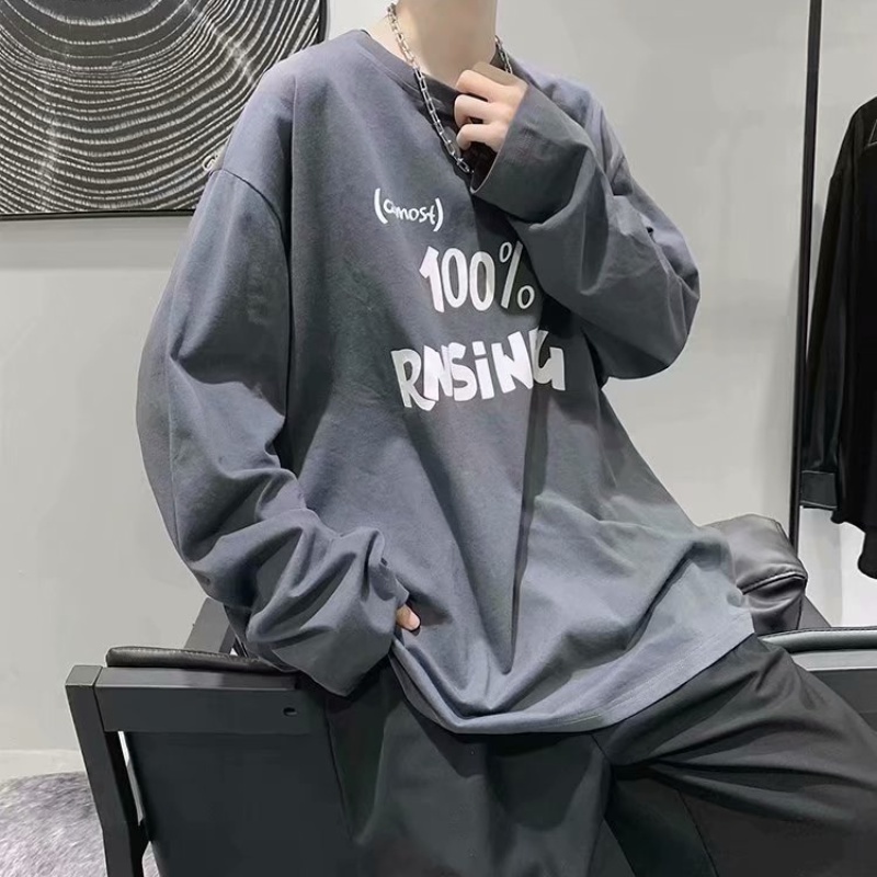 ✦ AFFLIGA ✦Áo Thun Tay Dài Cổ Tròn Plus Size M-5Xl Phong Cách Hàn Quốc Cho Nam