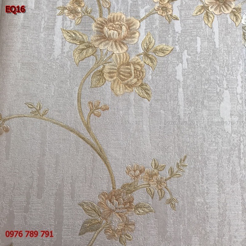 10m Giấy Dán Tường Vintage Hoa Hồng Leo 3D EQ16 Lụa Không Keo Khổ 53cm Cho Phòng Khách, Phòng Ngủ