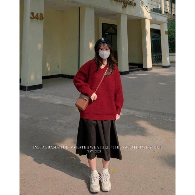 (Ảnh thật) Áo len cổ V hạt gạo màu trơn bo gấu the.sweaterweather TSW | BigBuy360 - bigbuy360.vn