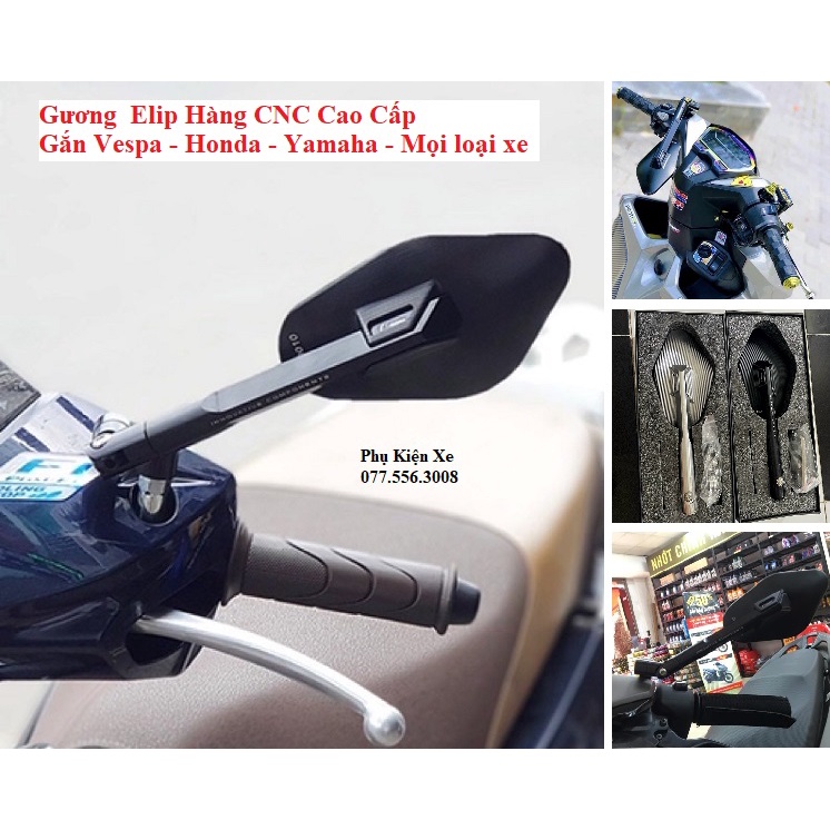 Kính Rizoma Elisse Cao Cấp CNC Nguyên Khối FullBox Xoay 360o Gắn Vespa Honda Yamaha