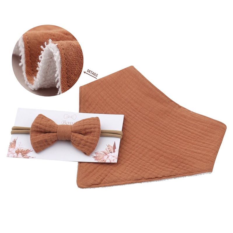 Khăn Quấn Đầu Bằng Vải Cotton Mềm Màu Trơn Đính Nơ Hình Tam Giác Cho Bé Sơ Sinh