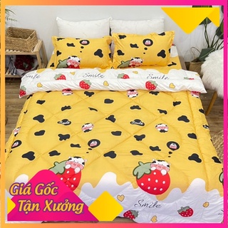 Trọn Bộ Chăn Phao 5 Món Ga Gối Poly loại 1 Chăn Bông Như Hình [Loại Bông Dày] ( mẫu bò vàng dâu )