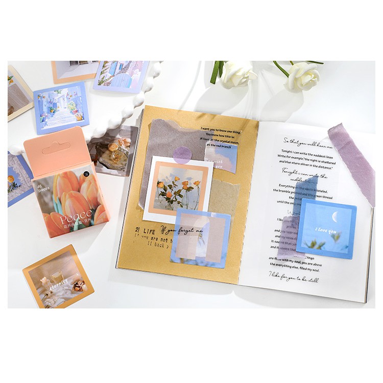 45 sticker vintage THỎ STATIONERY ảnh phong cảnh hình dán decor trang trí sổ planner bullet journal dụng cụ dán