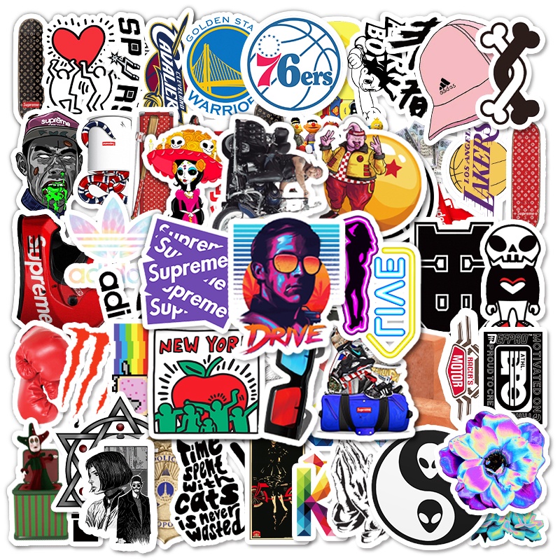 Bộ 50 Sticker Hoạt Hình Chống Thấm Nước Trang Trí Ván Trượt