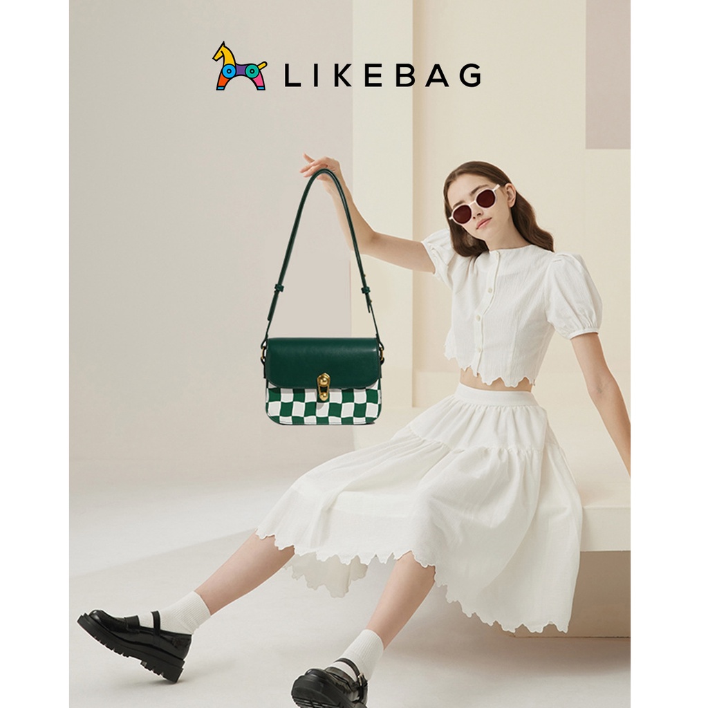 Túi xách nữ đeo vai LIKEBAG nắp gập họa tiết caro dáng chữ nhật 221XK6868-2 - LIBAGI