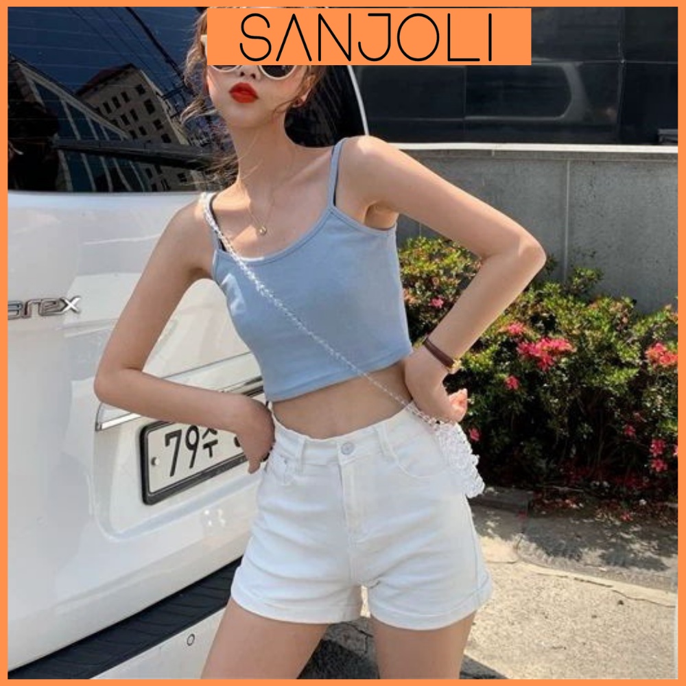Áo Nữ Croptop SANJOLI Áo 2 Dây Không Tay Dáng Ôm Cổ Vuông Chất Thun Màu Đen Trắng Phong Cách Hàn Quốc Ulzzang AO010