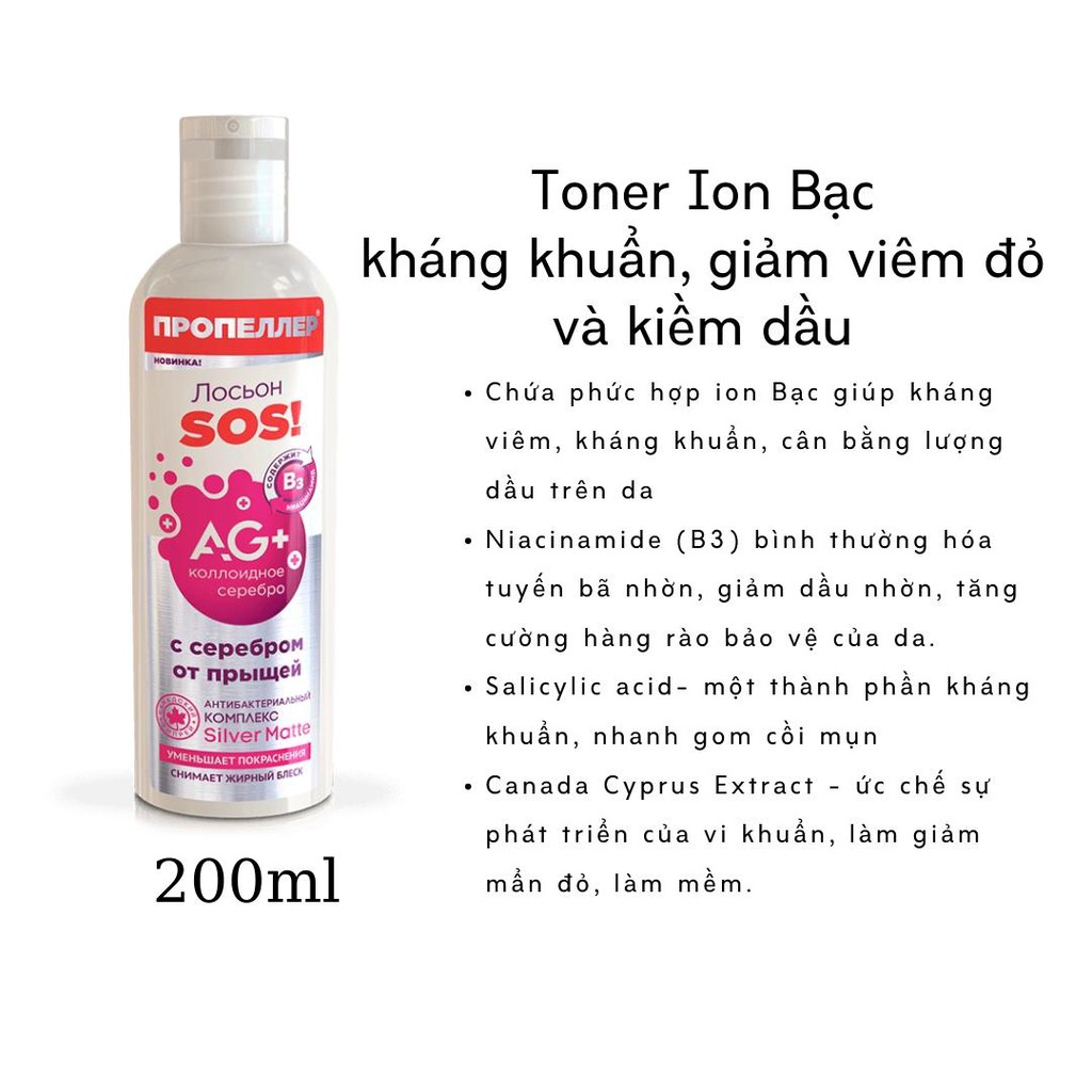 Toner Propeller SOS Silver Matte kiềm dầu, giảm mụn