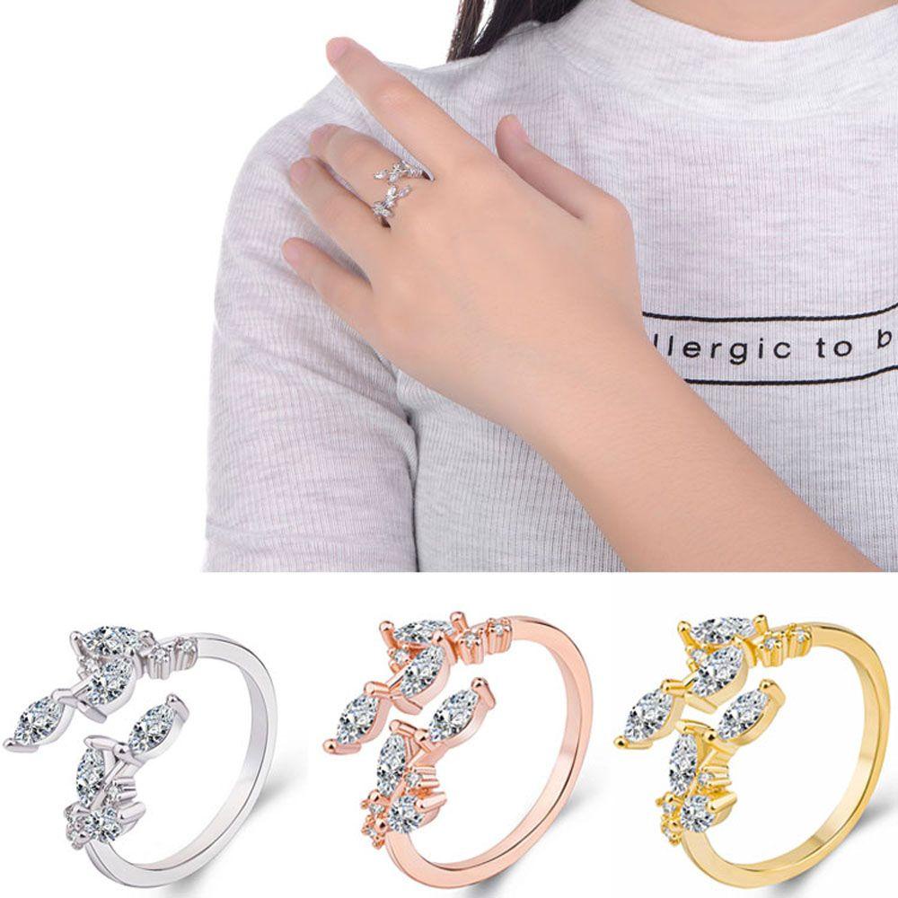 Nhẫn Nữ Họa Tiết Chiếc Lá Đơn Giản Có Thể Điều Chỉnh Kích Cỡ 2Li