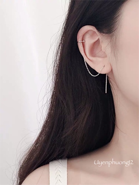 1 chiếc bông tai khuyên tai vành dây 30% bạc, không cần bấm lỗ
