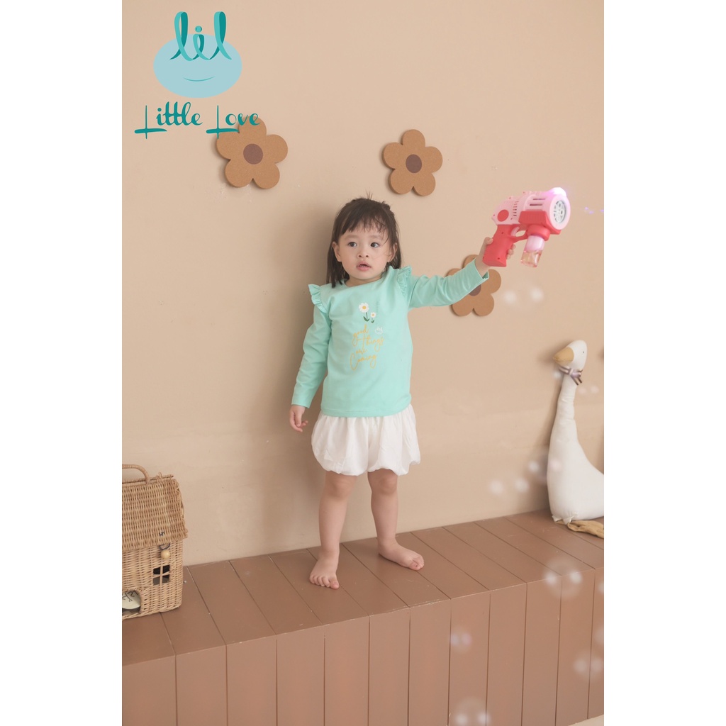 Áo dài tay in hình tay bèo cho bé gái 2022 từ 3m đến 4y little love (LA08)